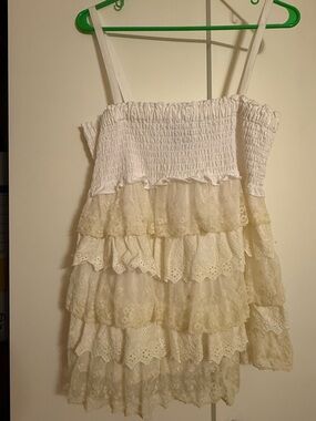 MODA International White Tiered Eyelet Top